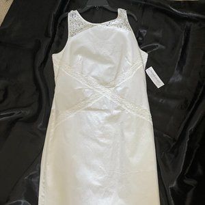 NY&C Eva Mendes White Sheath Dress /Crochet trim